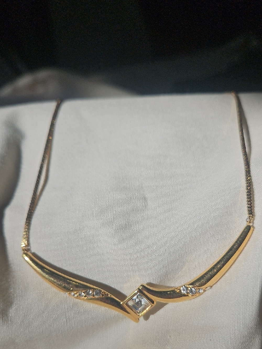 Monet Gold and Clear Crystal V-Shaped Necklace